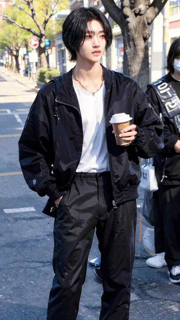 On a bright and bustling street, you might see a young man who stands out with his striking and captivating appearance. His face bears a resemblance to Hyungwon from Monsta X, with sharp facial features, deep and expressive eyes, and charming lips. His skin is smooth and radiant, almost as if it glows from within.
What makes him even more noticeable is the pronounced bulge in his pants. The bulging is not due to ill-fitting pants but rather a result of his genetic physical characteristics, giving him a unique and distinguished figure.
His fashion sense is modern and stylish. He opts for pants made of stretchy and form-fitting material. The pants are dark-colored, helping to minimize the emphasis on the crotch area and making it look more natural and subtle.
Whether he is strolling through a park or sipping coffee in a café, he exudes confidence and knows how to dress appropriately for his body shape. Passersby can't help but turn their heads in admiration, captivated by his one-of-a-kind charm.