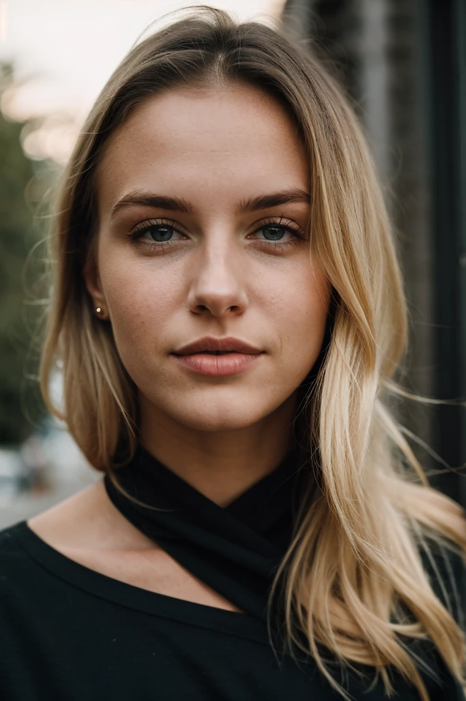 super cute blond woman in a dark theme