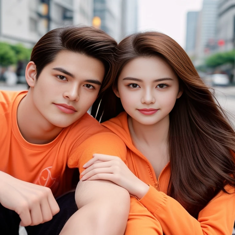 They were two people sitting on a bench together in the city., beautiful asian girl,stereoscopic 8k,45 high quality colored lights,000,000,000 pixels, photo, post-trade photo, animation, Beautiful, realistic portraits. and rumpleteazer, fan art, Inspired by Adam Dario Kiel, Inspired by Robbie Trevino, Cindy Avelino, Handsome face and beautiful face, Jordan Grimmer and Natasha Tan, Couple pose, By Bernardino Mae, Bowater, Charlie, and Brom, Gerald., official fan art, cute couple