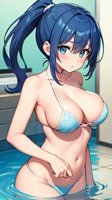 Blue ponytail、tits、bath