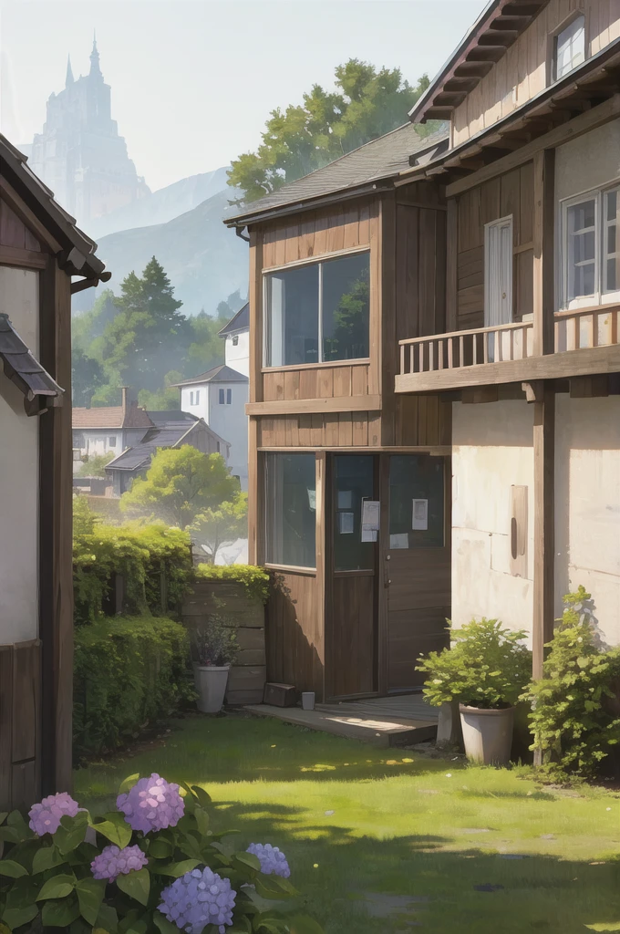 (ultra high res,photorealistic,best quality,photo-realistic),(8k,raw photo,best quality,masterplece),(photon mapping,radiosity,physically-based rendering,automatic white balance),real person,photograph,bridge, building, bush, city, cloud, day, door, fence, field,orest, garden, grass, house, hydrangea, mountain, nature, no_humans, outdoors, path, plant, potted_plant, purple_flower, road, scenery, sky, skyscraper, traditional_media, tree,
