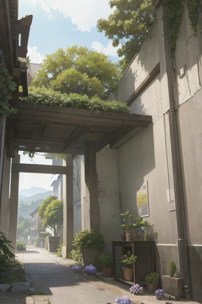 (ultra high res,photorealistic,best quality,photo-realistic),(8k,raw photo,best quality,masterplece),(photon mapping,radiosity,physically-based rendering,automatic white balance),real person,photograph,bridge, building, bush, city, cloud, day, door, fence, field,orest, garden, grass, house, hydrangea, mountain, nature, no_humans, outdoors, path, plant, potted_plant, purple_flower, road, scenery, sky, skyscraper, traditional_media, tree,