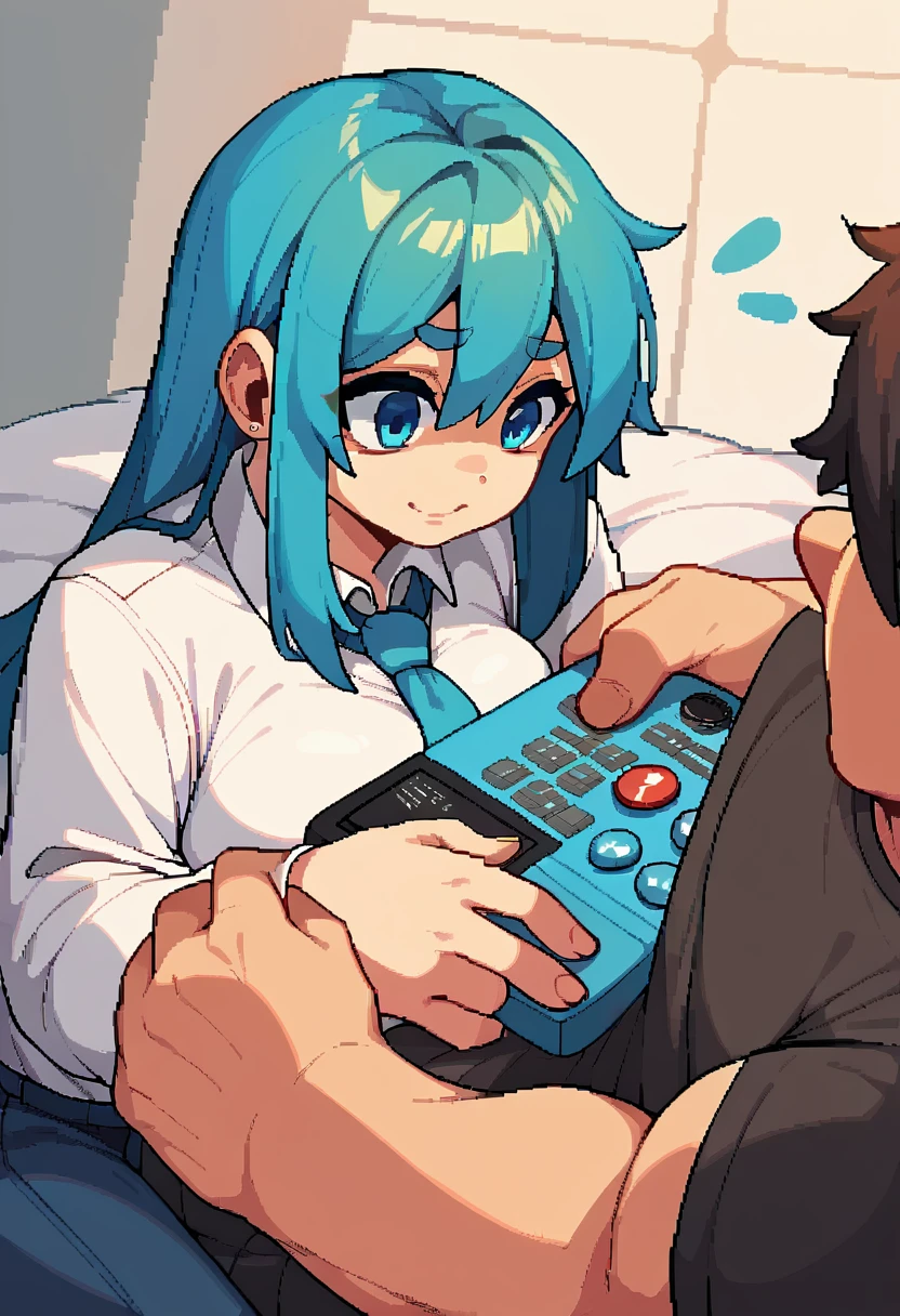 highres, absurdres, User Interface of Action game, dots game, pixel art, 8 bits pixel art, player select page, 1girl, 1boy,