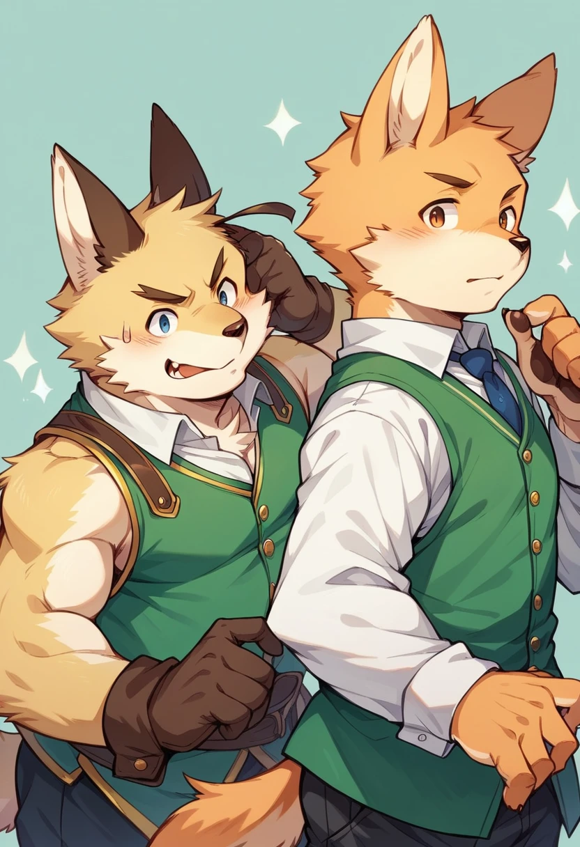 novel illustration, cover page of mystery, highres, top quality, best quality, paid reward available, unparalleled masterpiece, perfect artwork, absurdres, High-quality illustrations, perfect anatomy(2boys, SHERLOCK Holmes, kemono, furry anthro),