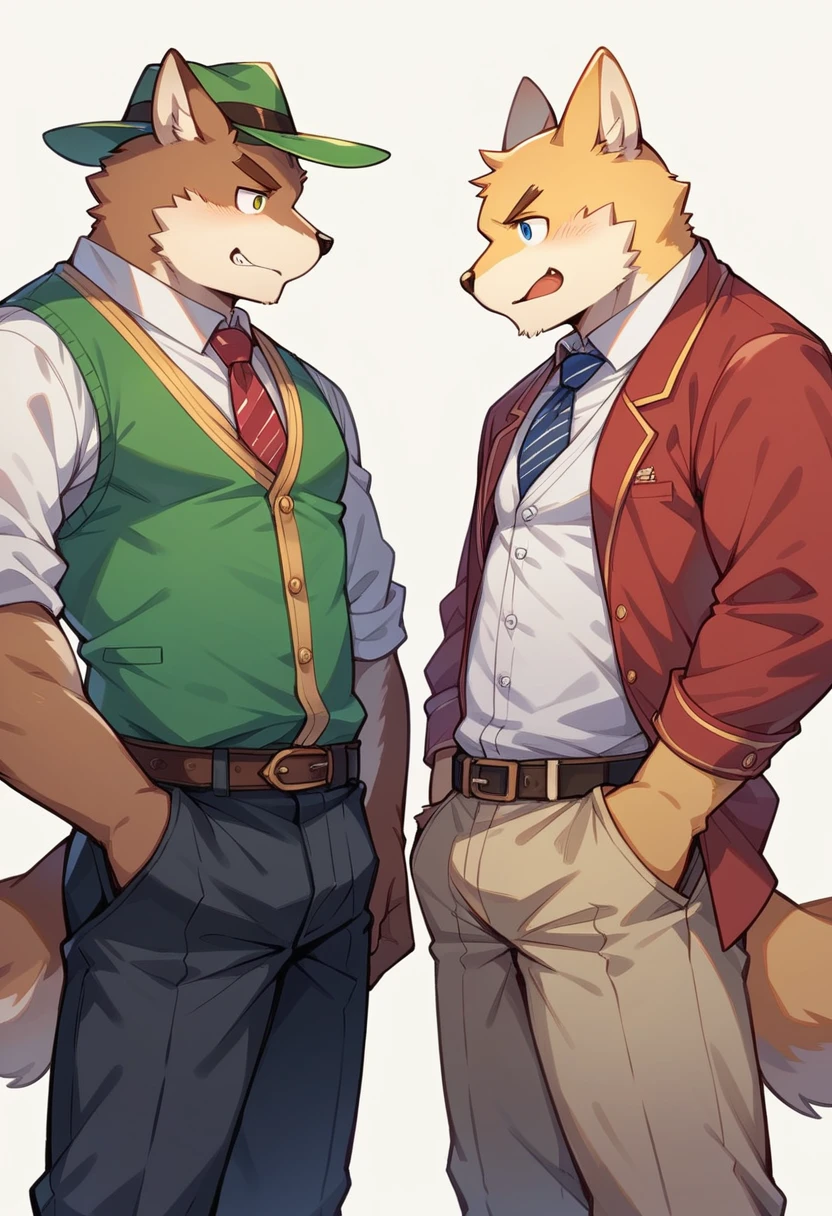 novel illustration, cover page of mystery, highres, top quality, best quality, paid reward available, unparalleled masterpiece, perfect artwork, absurdres, High-quality illustrations, perfect anatomy(2boys, SHERLOCK Holmes, kemono, furry anthro),