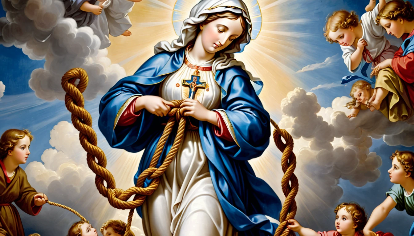 Our Lady Undoer of Knots with a rope in her hand removing knots