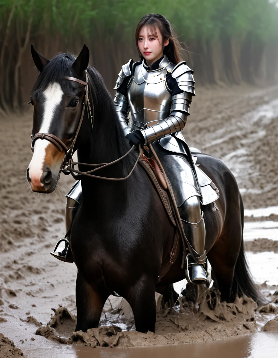(((masterpiece))),(((Highest quality))),((Tabletop:1.4, Highest quality)), (Realな写真:1.4),
((1 cute girl knight)),rodeo,Desperate,
(超High resolution:1.2),, wonderful, Very detailed CG Unity 8k wallpaper, Very detailed, High resolution,draft horse ridden by japanese cute girl,tight,muddy place,Beauty,The horse neighs,Tragic female knight in armor,Sink,In the mud,
Cold Light, Beautiful detailed girl, Droopy eyes,Very detailedな目と顔, Beautiful and exquisite nose, Beautiful and exquisite, draft horse ridden by a girl can't move because horse and girl soak in the sticky muddy deep pitfall:10.0 , horse falls down ,looks pained ,Surprised face:2.0,Real,Anatomically correct
