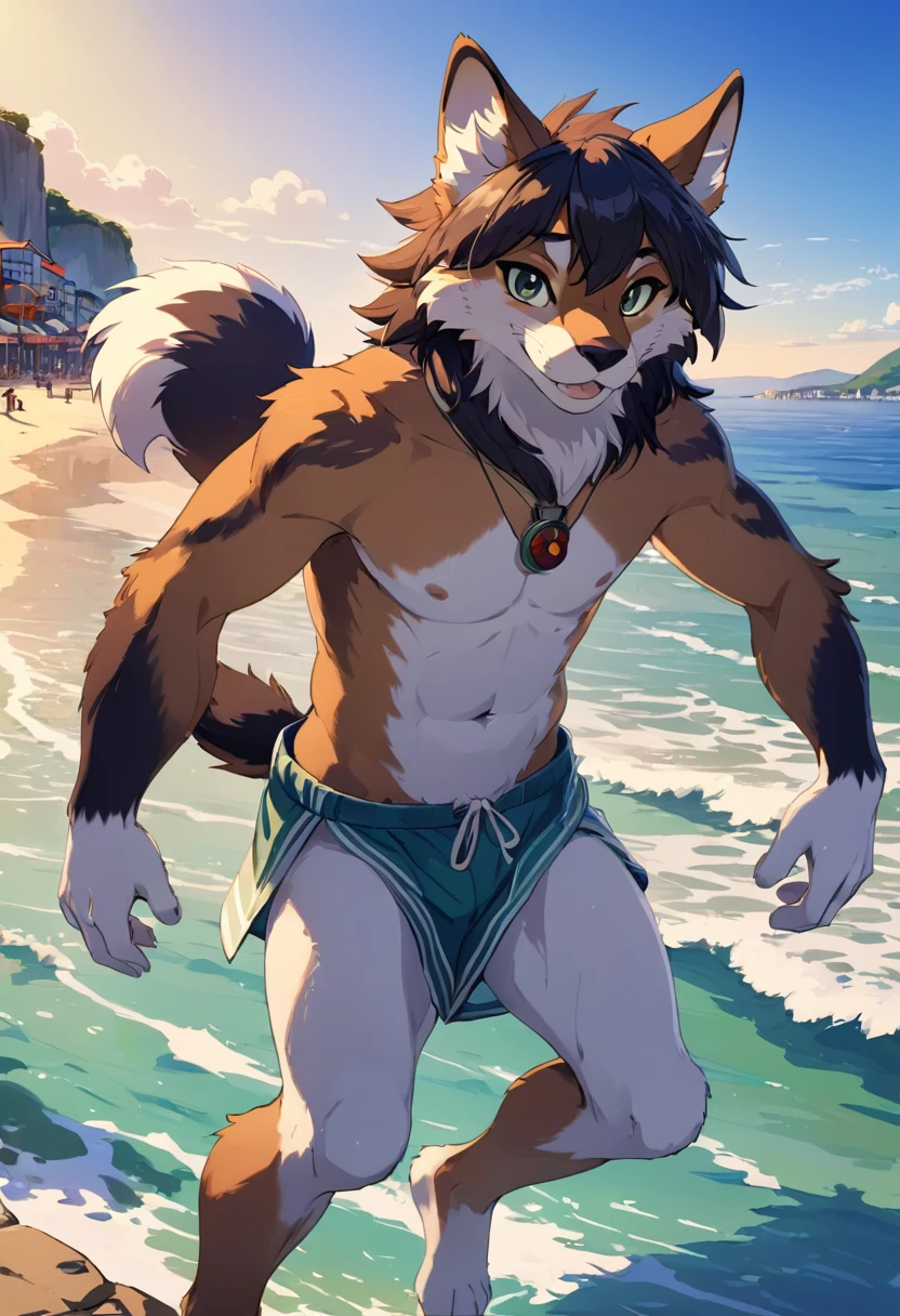 super high resolution, detailed background, seaside, boy, girl, Happy, joyful, absurdres(Photos of solo travelers)(kemono, furry anthro),