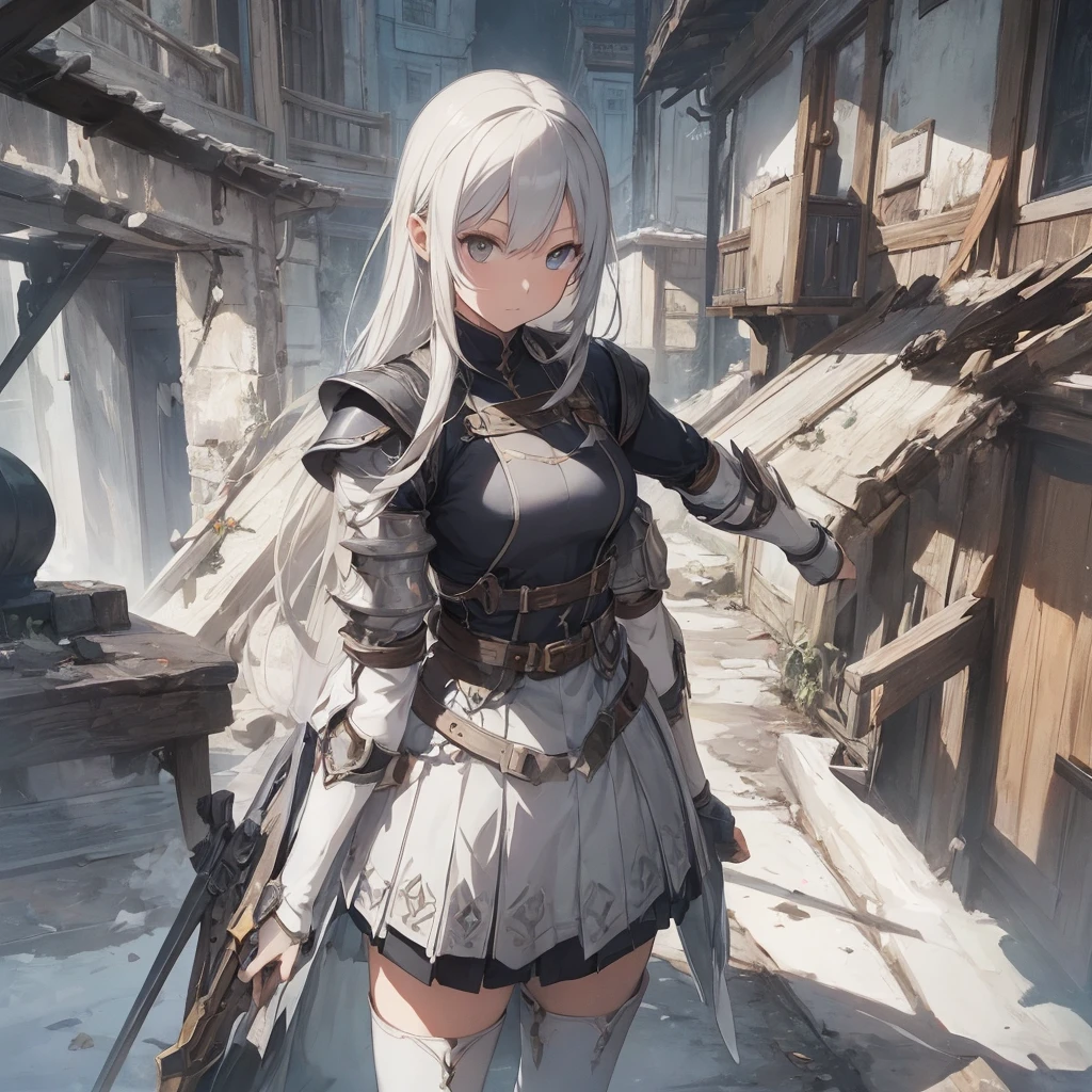 a woman in armor poses with two swords and a sword, knight, clergywoman, pretty clergywoman, fashionable rpg clothing, female champion, high-quality character design, rpg concept art character, rpg character concept art, gorgeous female champion, character concept reference art, single character concept art, RPG character art, female character, glossy white armor