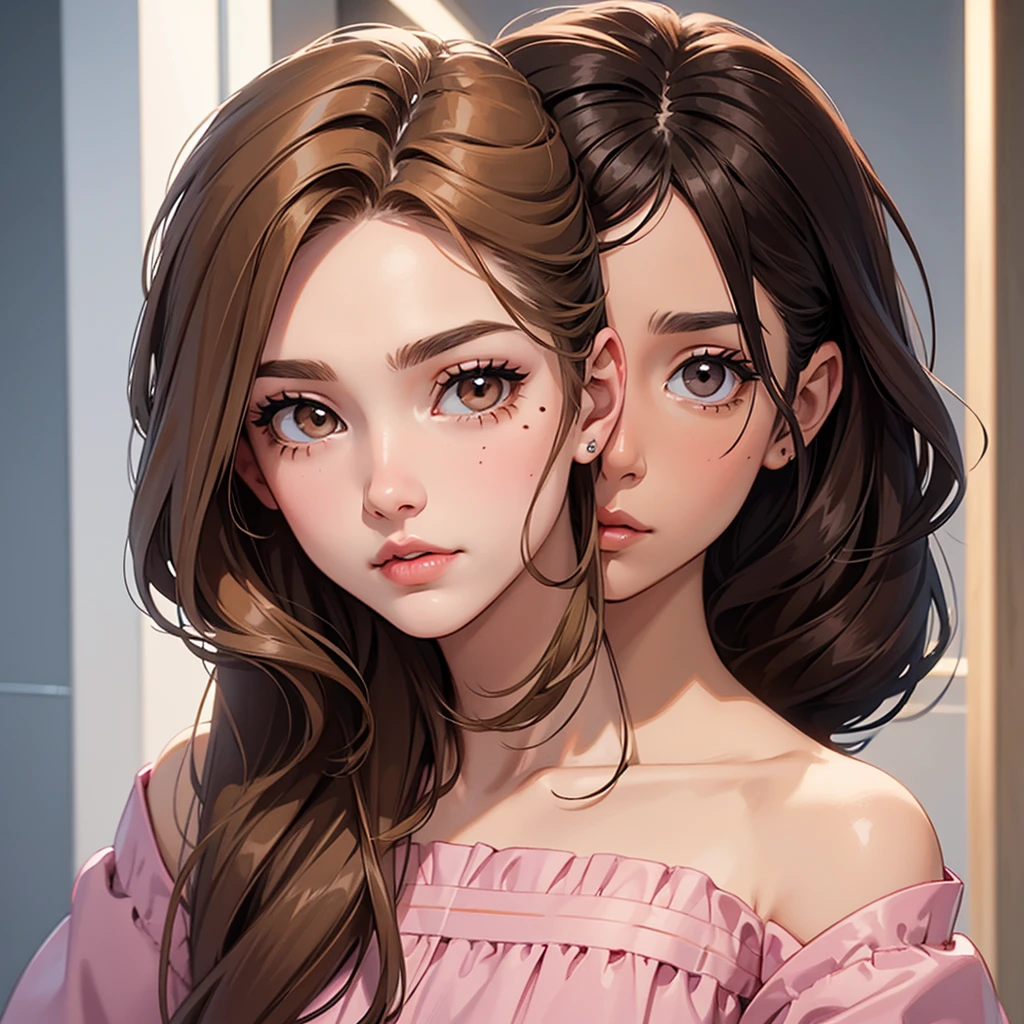 create an avatar of mine, I am shoulder length hair between a brown and a dark hazel blonde., small pink lips, cejar marked, big dark brown eyes, a mole on my left cheek and I am white, just create a single character!!

