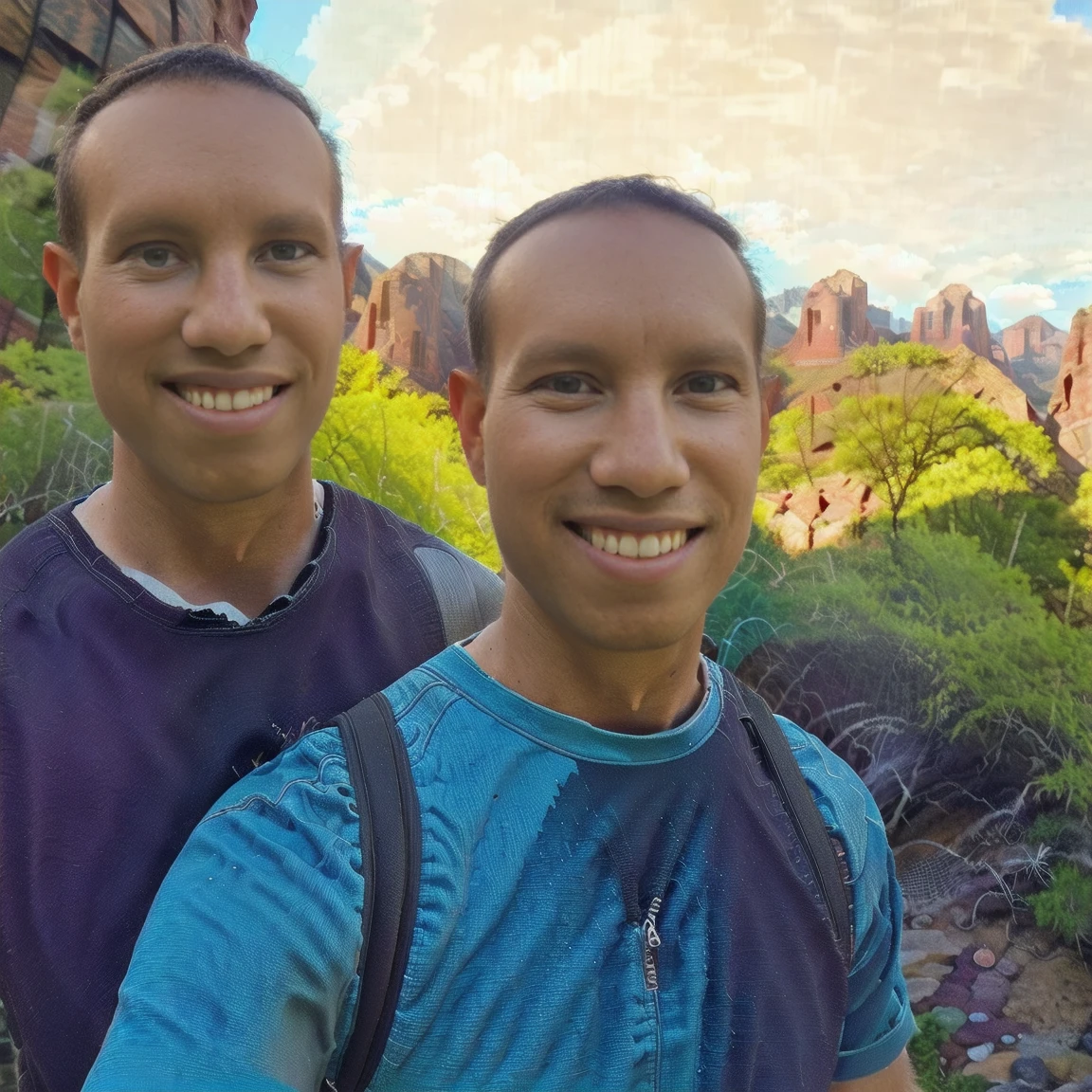 a solo man (Todder8 todder1) hiking at the bottom of a canyon with rocks and boulders, wearing a backpack, detailed face and figure, highly detailed, 8k, hyperrealistic, photorealistic, instagram masterpiece, dynamic lighting, dramatic shadows, warm color tones, cinematic composition, adventure landscape, rugged terrain, natural environment hiking gear