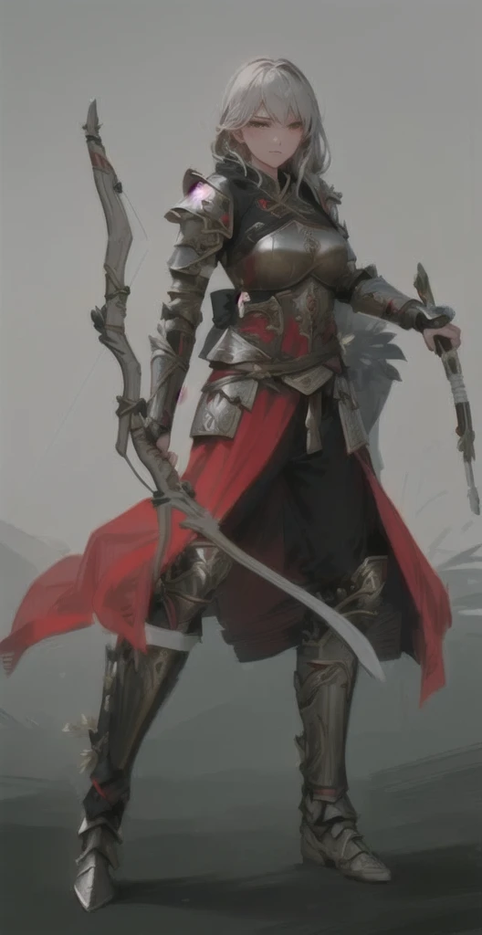 One is wearing armor、Woman holding a bow and arrow, north Female Warrior, Drow Ranger, Concept art of the warrior, north adult Female Warrior, Female Assassin, female forest archer, Female Archer, A very beautiful berserker woman, Female Warrior, Lady in red armor, author：Fan Kuan, Fantasy Warrior, silver armor and red clothing