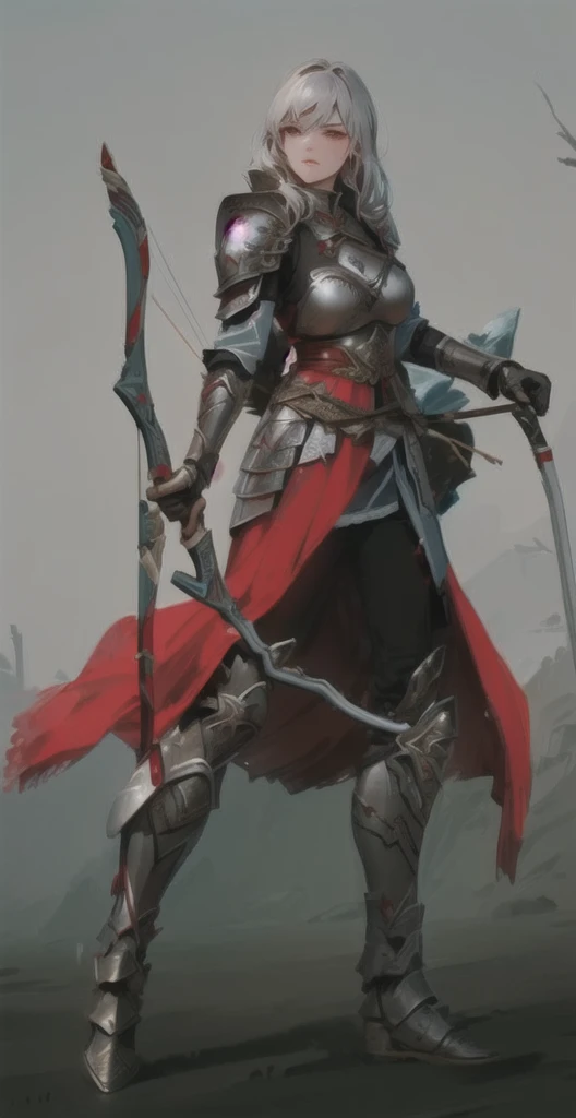 One is wearing armor、Woman holding a bow and arrow, north Female Warrior, Drow Ranger, Concept art of the warrior, north adult Female Warrior, Female Assassin, female forest archer, Female Archer, A very beautiful berserker woman, Female Warrior, Lady in red armor, author：Fan Kuan, Fantasy Warrior, silver armor and red clothing