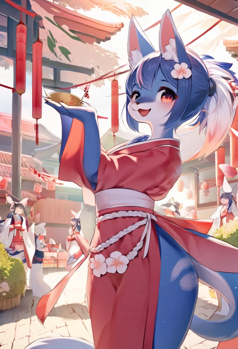 top quality, best quality, High-quality illustrations, masterpiece, super high resolution, detailed background, girl, japanese festival, absurdres, perfect anatomy(kemono)(furry anthro)happy,
