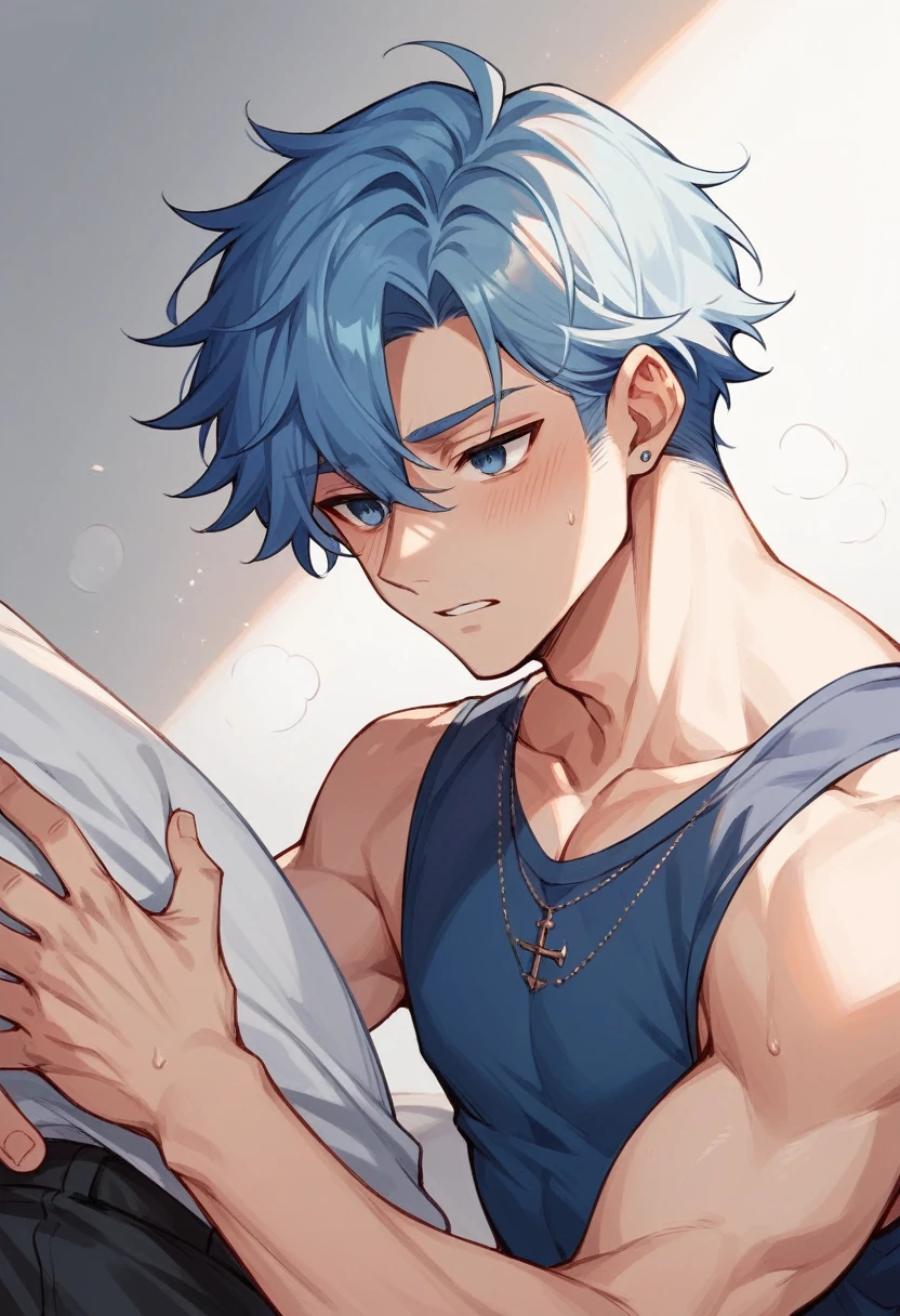 blue hair and white hair boy