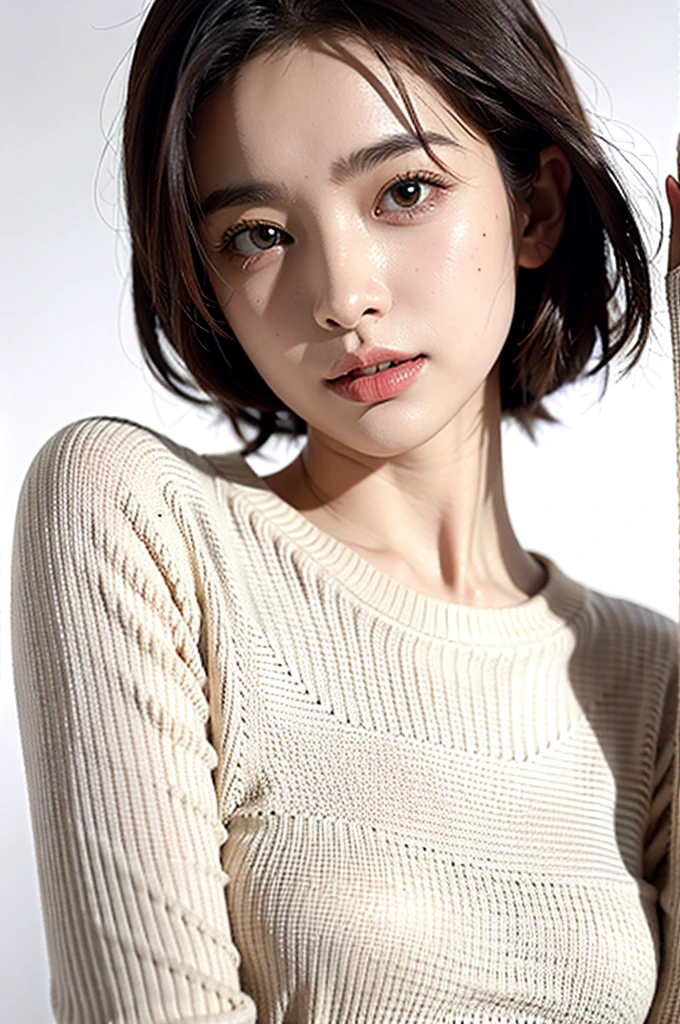 1girl,sweater,white background,