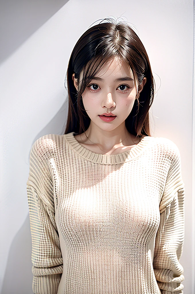 1girl,sweater,white background,