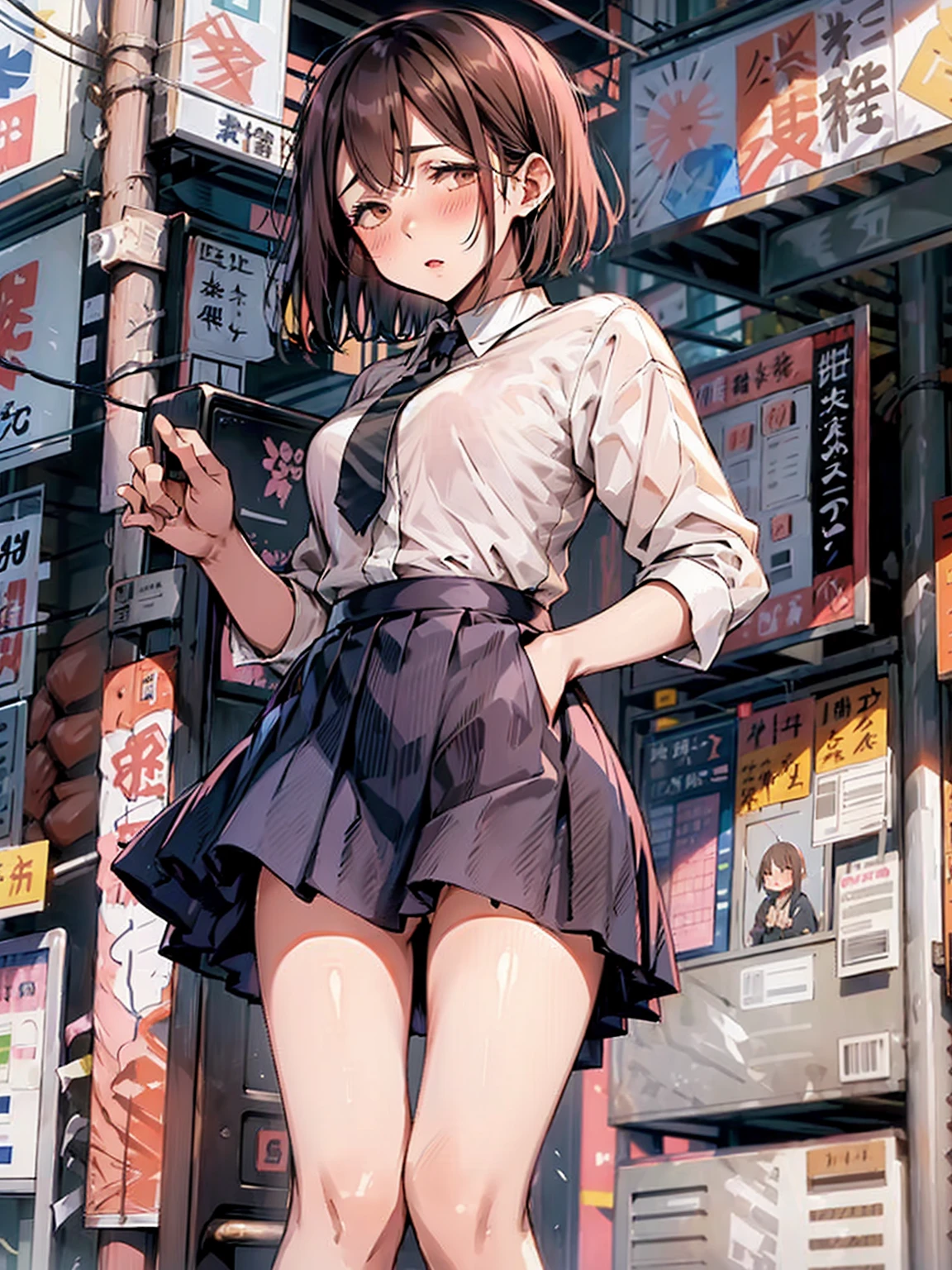 (juice:1.5,Remote vibrator, blush),Are standing, Navy pleated skirt, On the way to school, blush
