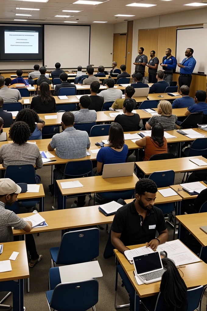 image of a group of diverse people participating in a training course or workshop on free software