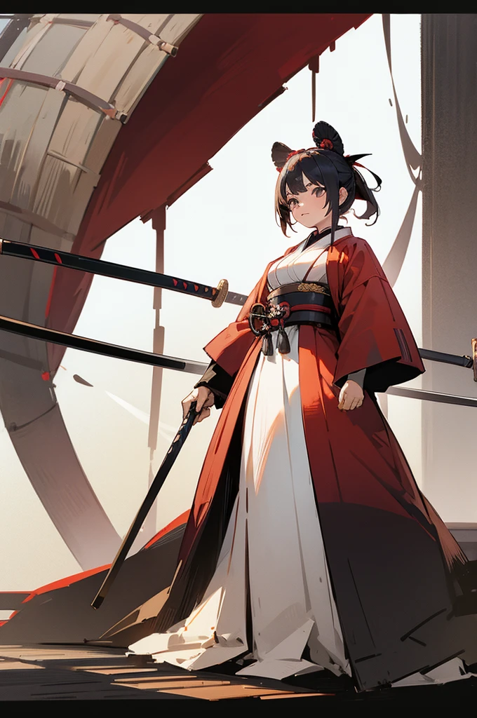Old Women , Female, samurai Clothing, Standing pose, Town background,