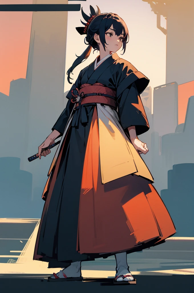 Old Women , Female, samurai Clothing, Standing pose, Town background,