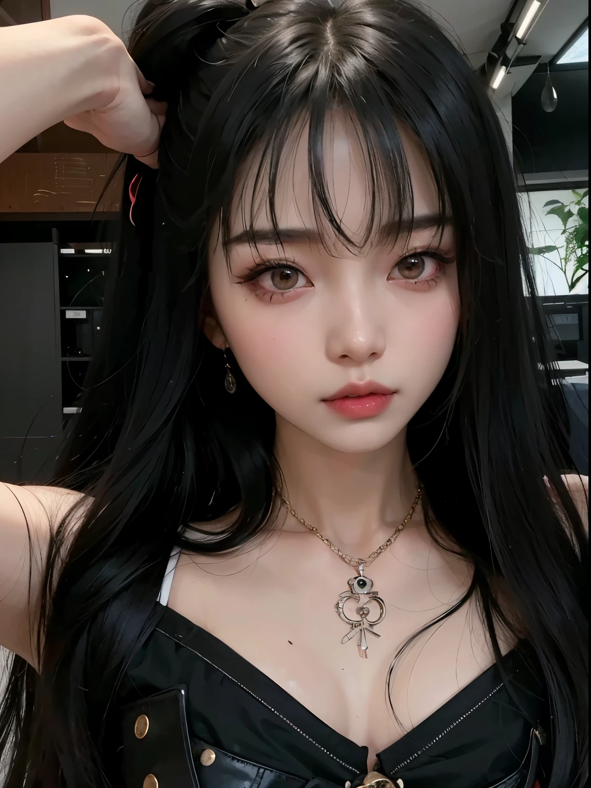 Asian woman wearing black corset and being bullied with long black hair, Brutal Korean Goth Girl, She has black hair with bangs, With long hair and sharp eyes, korean, Larisa Manoval, Best Face, japanese goddess, Sisionwu, Mulher sul-korean bonita, asian girl, Kanryu 666, Jaeyeon Nam, Shikami