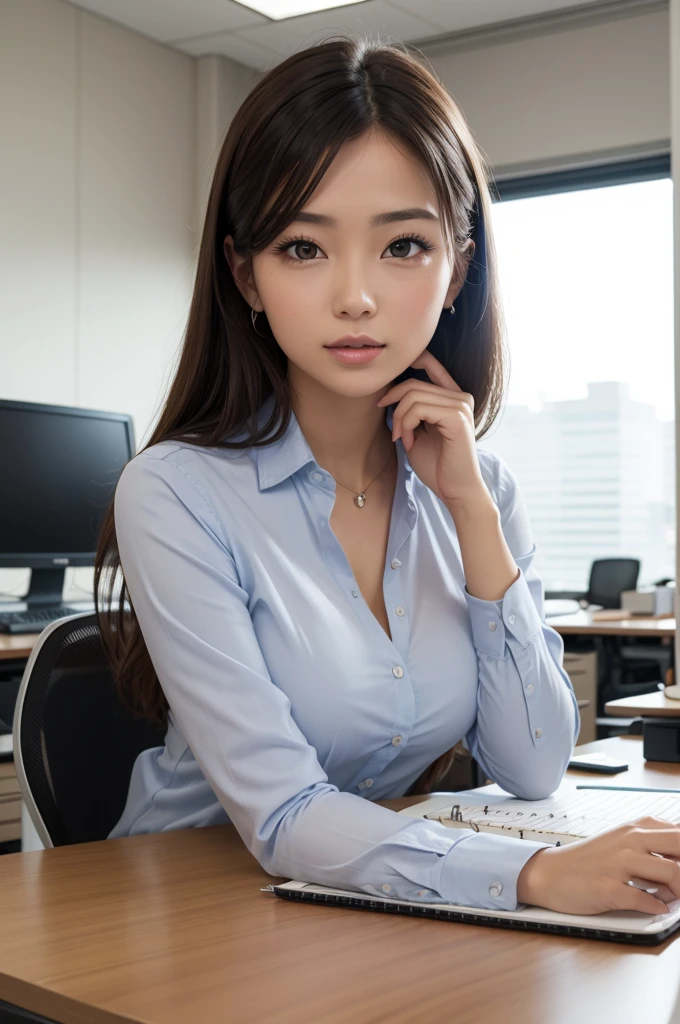 A beautiful woman in the office with notebook 