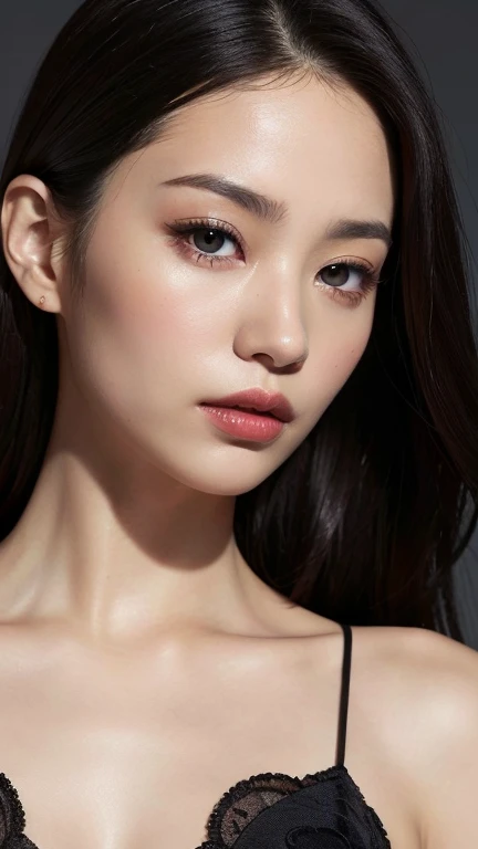 ((Surreal、Super detailed image, maybe a photo.,Captures the details of the skin texture of an incredibly beautiful woman.))Wearing a Lucid Dream dress,long black hair。Close portrait