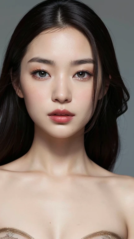 （（Surreal、Super detailed image, maybe a photo.，Captures the details of the skin texture of an incredibly beautiful woman.））Wearing a Lucid Dream dress，long black hair。Close portrait