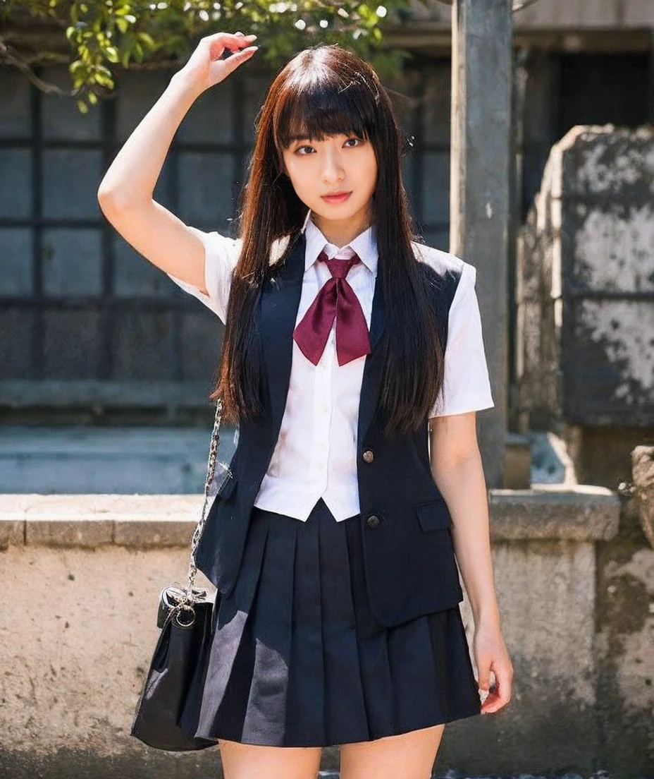 She is a pure Japanese beauty、Cool Beauty、Beautiful face like a model、A perfect face without any stretching、High school girl sailor suit、Blazer top uniform with super mini skirt underneath、delicate, masterpiece, beautiful detailed, finely detailed, intricate details, (realistic:1.2), (flattering light:1.2), (film noise:1.4), (full body), (girl examining artifact), (relic on display), One Girl、movie Kill Bill、Go Go Yubari、Actress Chiaki Kuriyama、Cool appearance: Go Go Yubari has a cool, emotionless appearance。Her eyes are sharp、The hair is long and black、The bangs are cut above the eyebrows、The uniform is a blazer.、I'm a high school studll with a chain attached to an iron ball: Her weapon is a Go-go ball with a chain attached to an iron ball。This is representative of her fighting style.。
Dynamic fighting poses: Go Go Yubari takes dynamic poses during battle。Her actions are powerful。
Kill Bill's boss's henchman: Go Go Yubari appears as a minion to Bill, the boss of Kill Bill.。She fights faithfully following Bill's orders.。
(((Do not carry a Japanese sword))): (((Go Go Yubari does not have a Japanese sword)))。Instead, they fight using a ball on a chain、Go-Go Balls、Ruthless character: She is cold and unemotional。I'm the type of person who will do anything to get the job done.。
He has earned Bill's trust.: Go Go Yubari is trusted by Bill.、I work as his right hand man.。
Combat Professional: She is a Combat Professional、His skill is very high
Spooky atmosphere: Go Go Yubari
