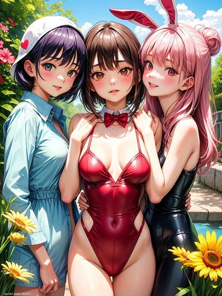 3girls
bunny suit. Flat chest
artist: personal ami + range murata + yomu
red small hearts near
(detailed1.5)
Hd
