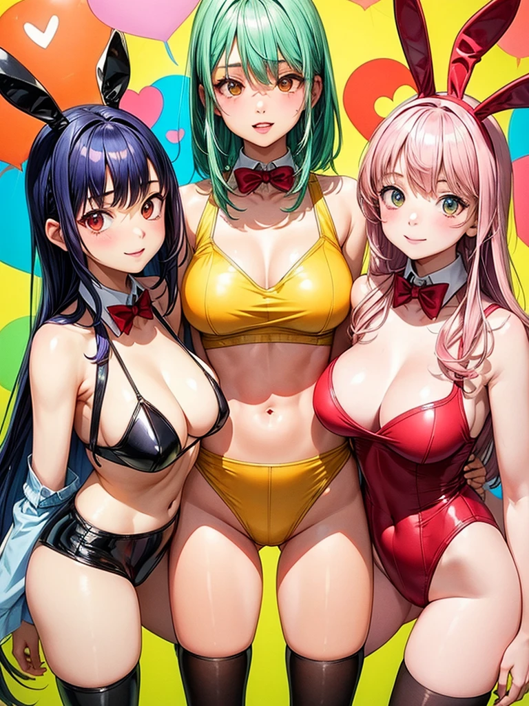 3girls
bunny suit. Flat chest
artist: personal ami + range murata + yomu
red small hearts near
(detailed1.5)
Hd