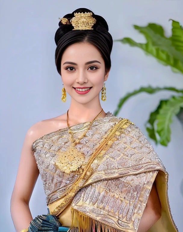 Aarav woman in a pink dress and gold jewelry stands in front of a wall of red flowers., Sukhothai dress, traditional beauty, traditional this tradition, Niwan Chandra, According to Thawan Duchanee's style, traditional outfit, this tradition, In Lammanh style, Wear elegant clothes, Traditional clothing, Traditional clothing ผู้หญิงอาราฟในชุดสีทองยืนอยู่หน้าอาคาร, Sukhothai dress, Dilraba Dilmurat, traditional beauty, Wear elegant clothes, traditional this tradition, Wear luxurious clothes, this tradition, Traditional clothing, Thai girl anime, traditional outfit, According to Thawan Duchanee's style, Wear a luxurious silk dress, Thai art, Traditional clothing สาวเอเชียที่สวยงาม,stereoscopic 8k,45 high quality colored lights,000,000,000 pixels, photo, post-trade photo, animation, beautiful portrait