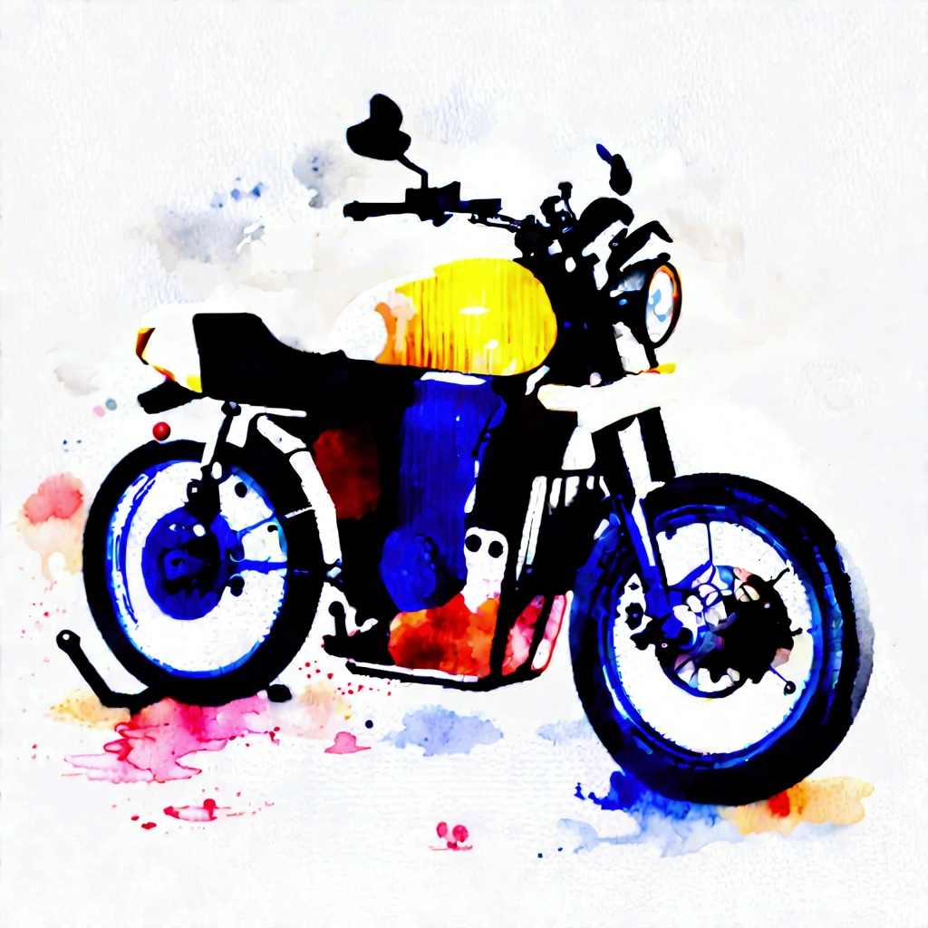 ((masterpiece)), 8k, super detail, award winning, highres, best quality, accurate,((best quality:1.2)), ((watercolor)), (((solid white background))), ((minimalist)), ((negative space)), triumph motorcycle