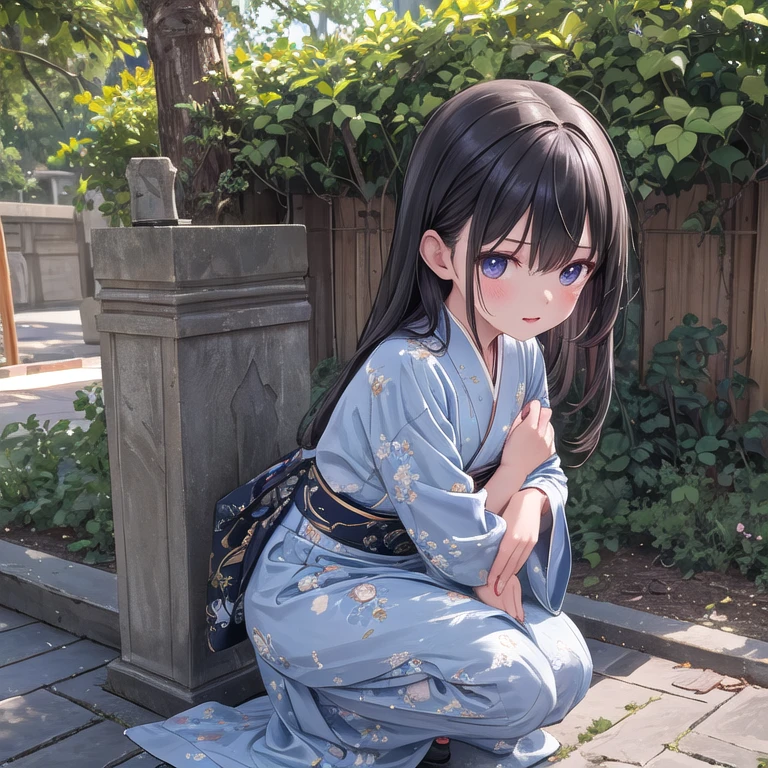 (Fox Girl, Fox Ears, Black colored hair, Fox Makeup, One Girl, Long Hair:1.6), (kimono, Kimono with open chest, A beautiful kimono with red and black patterns, I can see her cleavage, Open chest, Exposed skin:1.8), (Body measurements are 75-60-75!, Young girl body, Small breasts, Small breasts, Emphasize the chest, Knees are slightly visible, Muscular, Abdominal muscles, Hide your own chest with your hands:1.9), Avatar, face, lewd face, Dominant representation, naughty face, Uplifting, Skin Texture, outside, Grassy field