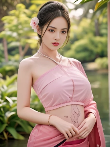 Aarav woman in a golden dress stands in front of a building., Sukhothai dress, Dilraba Dilmurat, traditional beauty, Wear elegant clothes, traditional this tradition, Wear luxurious clothes, this tradition, Traditional clothing, Thai girl anime, traditional outfit, According to Thawan Duchanee's style, Wear a luxurious silk dress, Thai art, Traditional clothing สาวเอเชียที่สวยงาม,stereoscopic 8k,45 high quality colored lights,000,000,000 pixels, photo, post-trade photo, animation, Beautiful, realistic portraits.