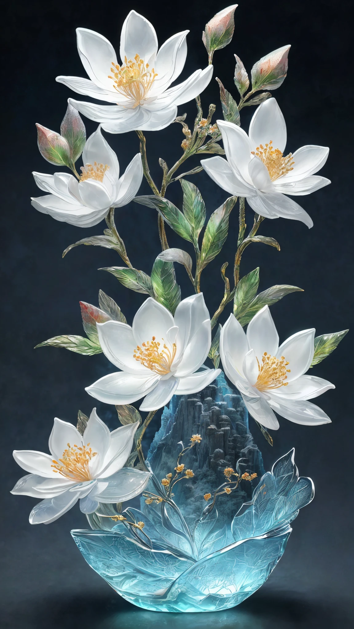 best quality, realistic, photorealistic, ultra detailed, "Mountain of Flower and Fruit+Fairy+Chinese Architecture" highly detailed carving on "southern ice" porcelain,Ultra wide angle,Accent Lighting,Volumetric Lighting,backlighting, (detailed light),((an extremely delicate and beautiful)),dramatic_shadow,ray_tracing,hdr