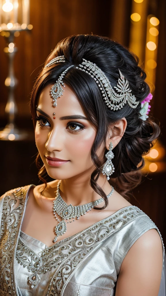 Create light multicolour wedding style wedding lehanga unique design , ultra realistic, photo reality, silver work