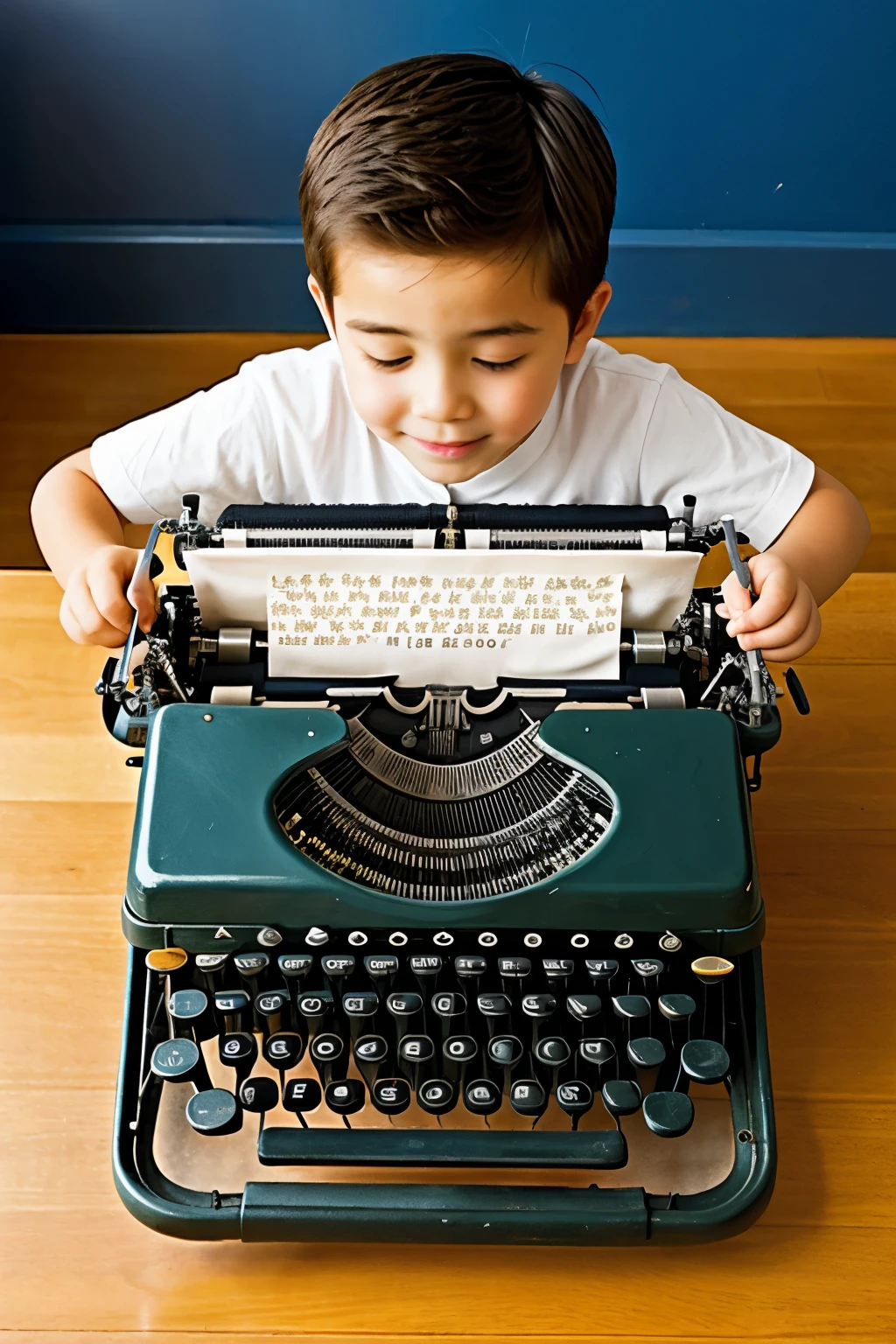 boy typing on old animated typewriter