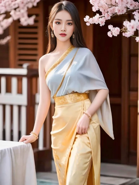 Arav woman, Sukhothai dress, traditional beauty, traditional this tradition, Niwan Chandra, According to Thawan Duchanee&#39;s style, traditional outfit, this tradition, In Lammanh style, Wear elegant clothes, Traditional clothing, Traditional clothing Arav womanในชุดสีทองยืนอยู่หน้าอาคาร, Sukhothai dress, Dilraba Dilmurat, traditional beauty, Wear elegant clothes, traditional this tradition, Wear luxurious clothes, this tradition, Traditional clothing, Thai girl anime, traditional outfit, According to Thawan Duchanee&#39;s style, Wear a luxurious silk dress, Thai art, Traditional clothing สาวเอเชียที่สวยงาม,stereoscopic 8k,45 high quality colored lights,000,000,000 pixels, photo, post-trade photo, animation, beautiful portrait