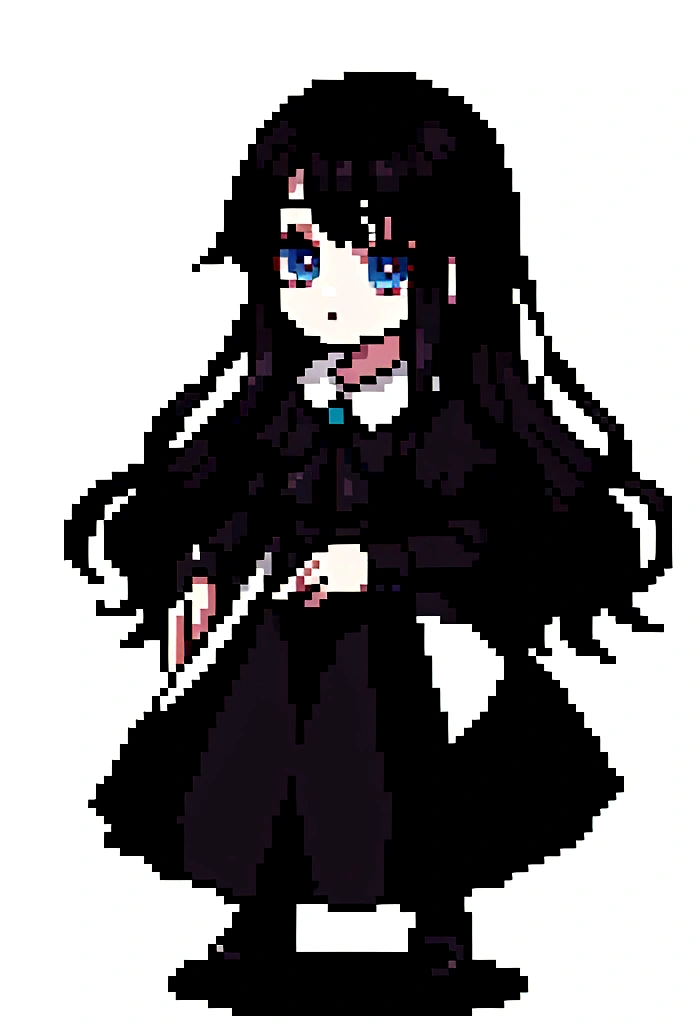 a gothic beauty with long dark hair and bangs no background full body front view