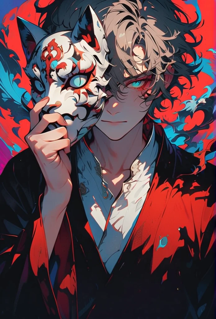 style2,solo,1boy,holding a mask