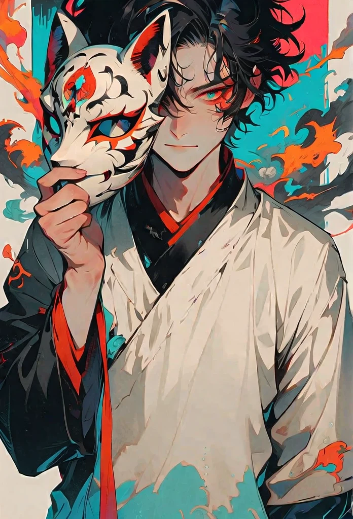 style2,solo,1boy,holding a mask