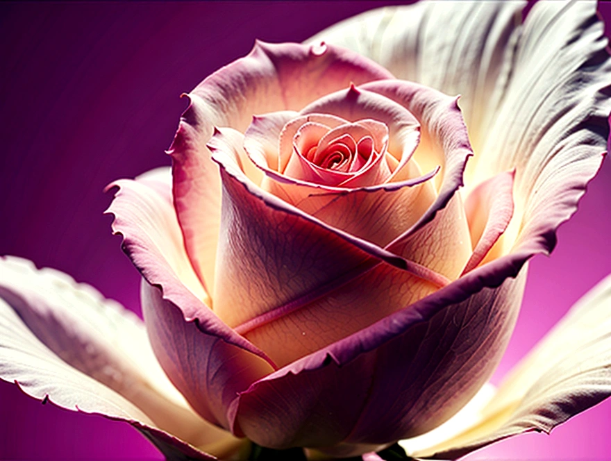 glowing white silhouette of a rose with a ethereal pink and rose gold background