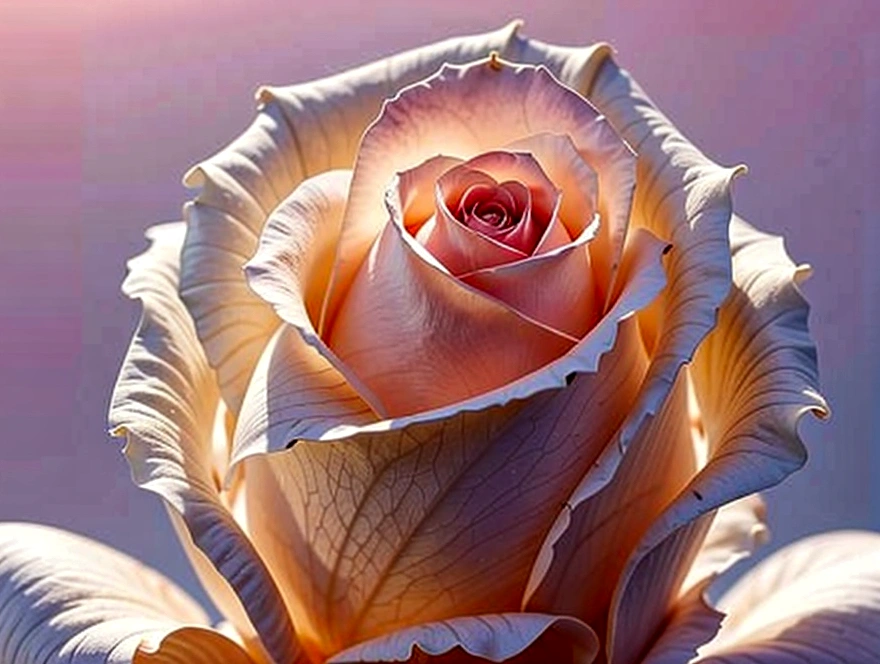 glowing white silhouette of a rose with a ethereal pink and rose gold background