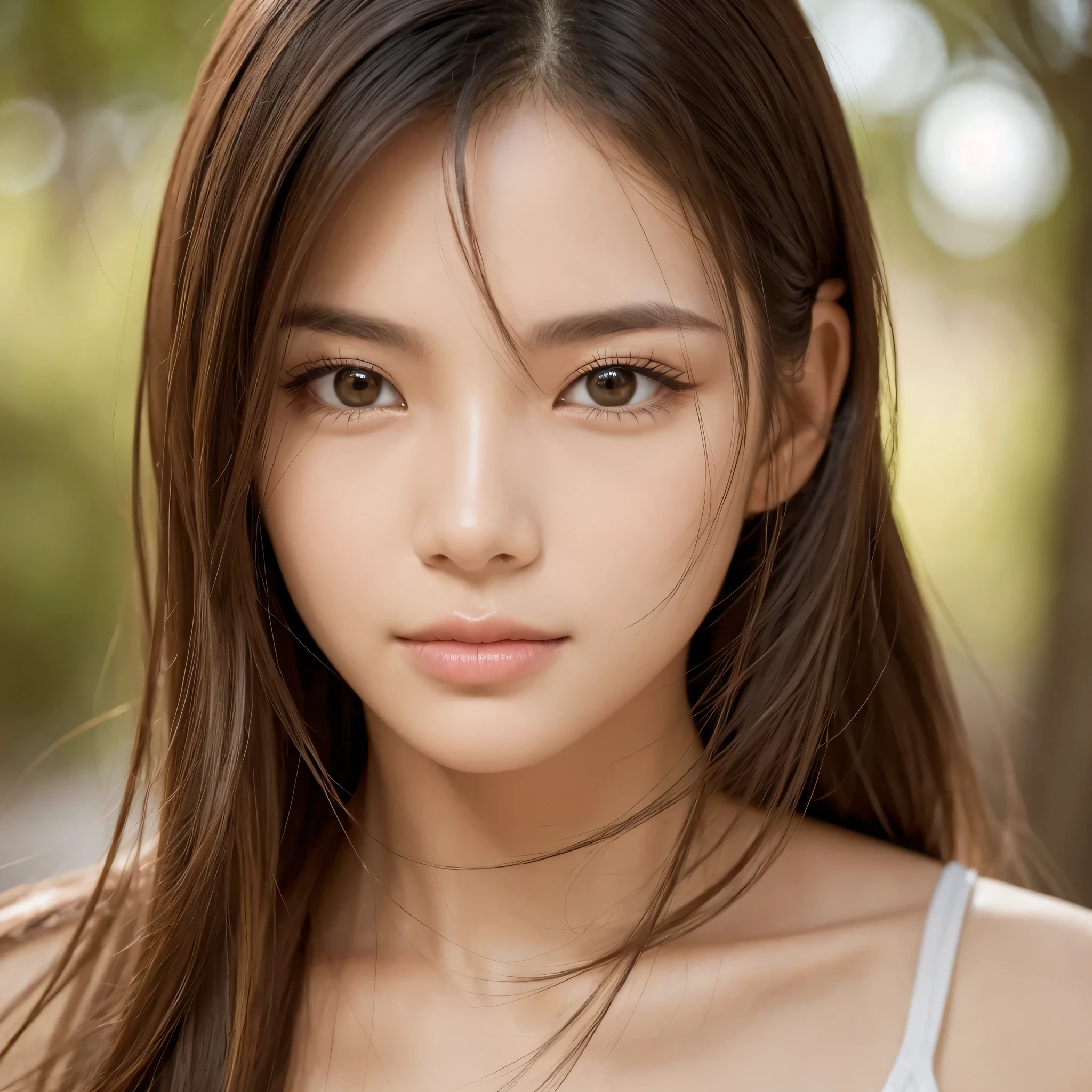 The face is facing forward Neutral atmosphere Dignity and Health beautiful顔 Golden ratio facial features nature No makeup beautiful Handsome beauty Clear, narrow eyes