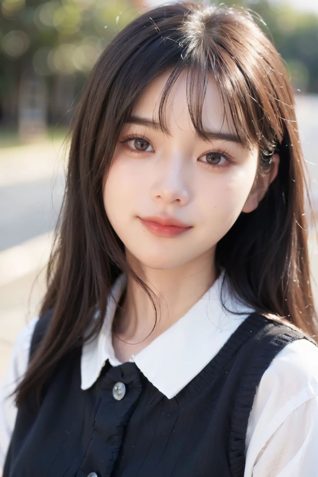 (realistic、realistic:1.37)、(8K、RAW photos、top quality、masterpiece:1.2)、cute、very detailed、heart shaped eyes、Physically Based Rendering、Super high resolution、look at the viewers、realistic、realistic、solo、realistic、top quality、more detailed face、very detailed 눈과 얼굴、beautiful and delicate eyes、absurd、믿을 수 없을 정도로 absurd、an unforgettable smile、childish looks、hair is messy、floating hair、pure face_v1:0.2、bust、