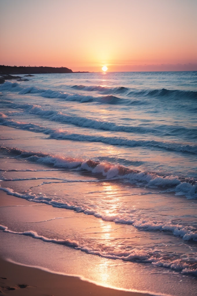 Create for me a photo-like image in pastel tones of a sunset on the beach