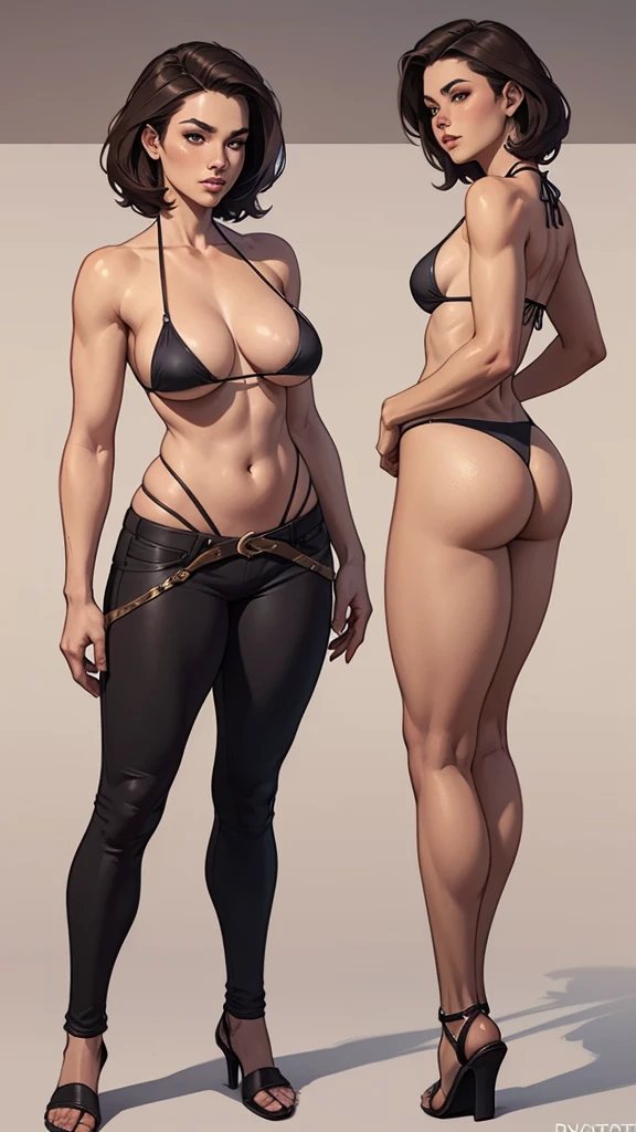 a close-up of a woman in a bikini and bikini, realistic bikini, full-length portrait of a short!, deviantart artstation cgscosiety, artist reference photo pose, realistic shaded perfect body, full-body photos, artist reference images pose, reference template sheet, beautiful full-body concept art, character posing for concept art, Character Cheat Sheet