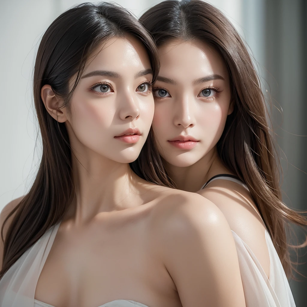 Featuring confident and radiant women、AI-generated art inspired by Korean cosmetics ads。Displayed up to chest level、Her perfect skin、Vivid makeup、Pay attention to trendy hairstyles、Capturing the Essence of K-Beauty。Isolated on a natural white background、Reflecting beauty and fashion trends、Arafed Asian Woman, Looking at me from an angle、Photo shoot for a skincare brand, Milky skin, Shiny and soft skin, Cleanse the skin of the face and body, Shiny skin, Fan art, EUR, Fizzy skin, Beauty Campaign, Official product photos, Portrait Shot, Yanjun Chen, Beautiful face in white tones, Ether Skin